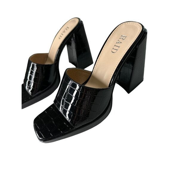 RAID Slip On Heels Black Patent Croc Embossed NEW Platform Open Toe 4.5” Size 7 - Picture 4 of 11